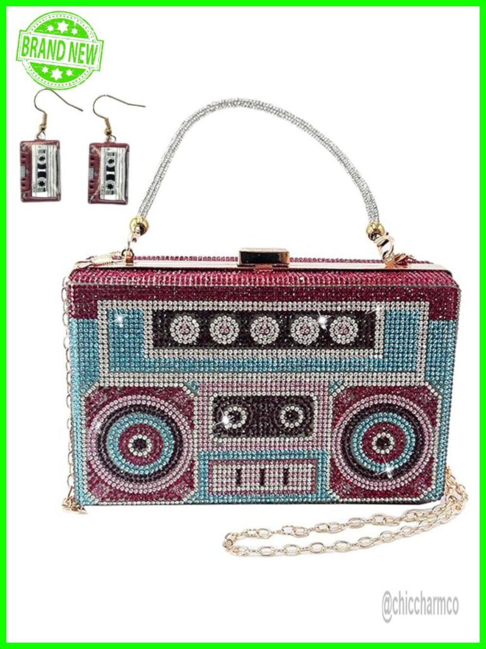 Rhinestone Crystal Evening Clutch Bedazzled Cash Handbag Square Box Purse